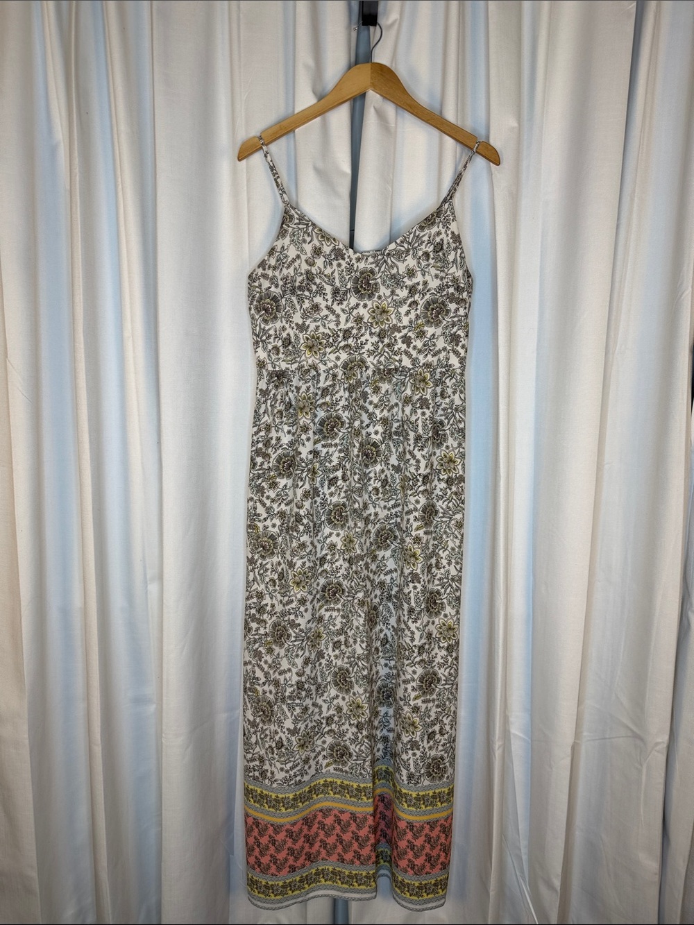LOFT Cream Floral Spaghetti Strap Maxi Dress with Yellow & Pink Accents